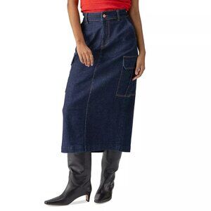 129$ Sanctuary Essential Denim Midi Cargo Skirt High Rise Women's Size 25 Blue